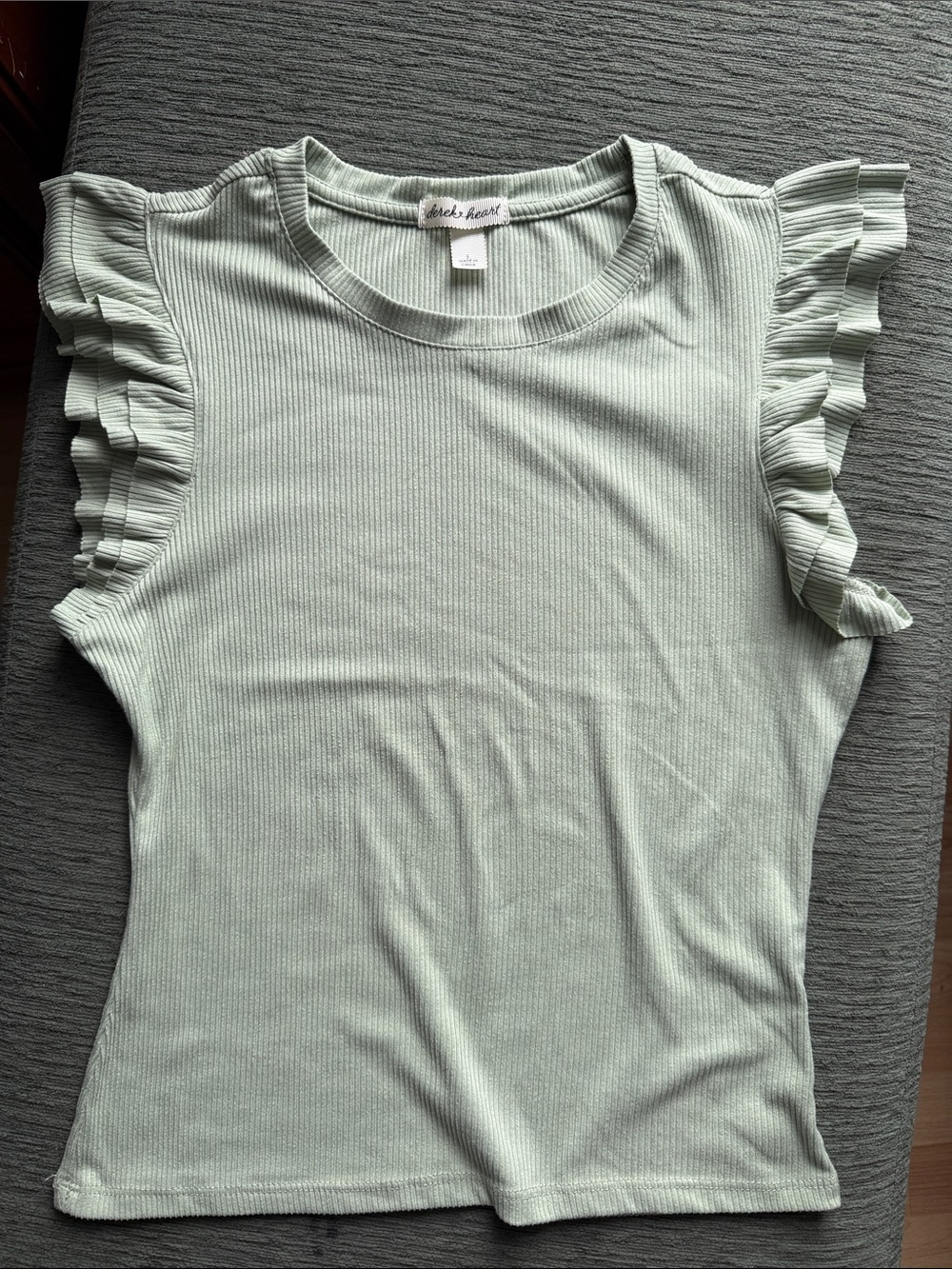 Derek Heart Mint Green Ribbed Ruffle Sleeve Tank